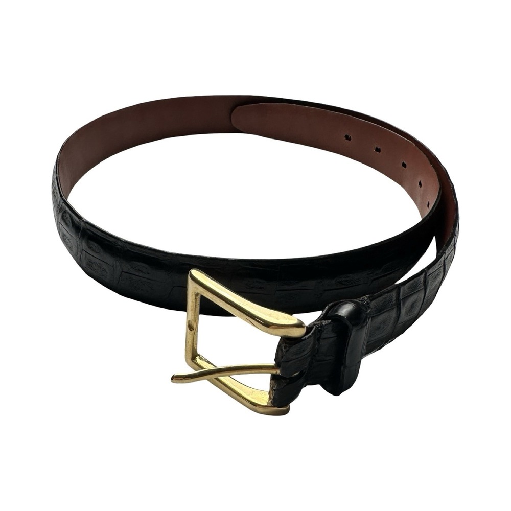 Bespoke Black Mens Genuine Crocodile 1.25 Inch Belt Brass Buckle Size 34 NWOT